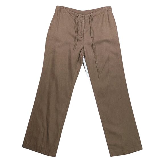 Vintage Rafaella 100% Linen Pants Womens 10 Brown Straight Leg Drawstring Casual - Picture 1 of 10